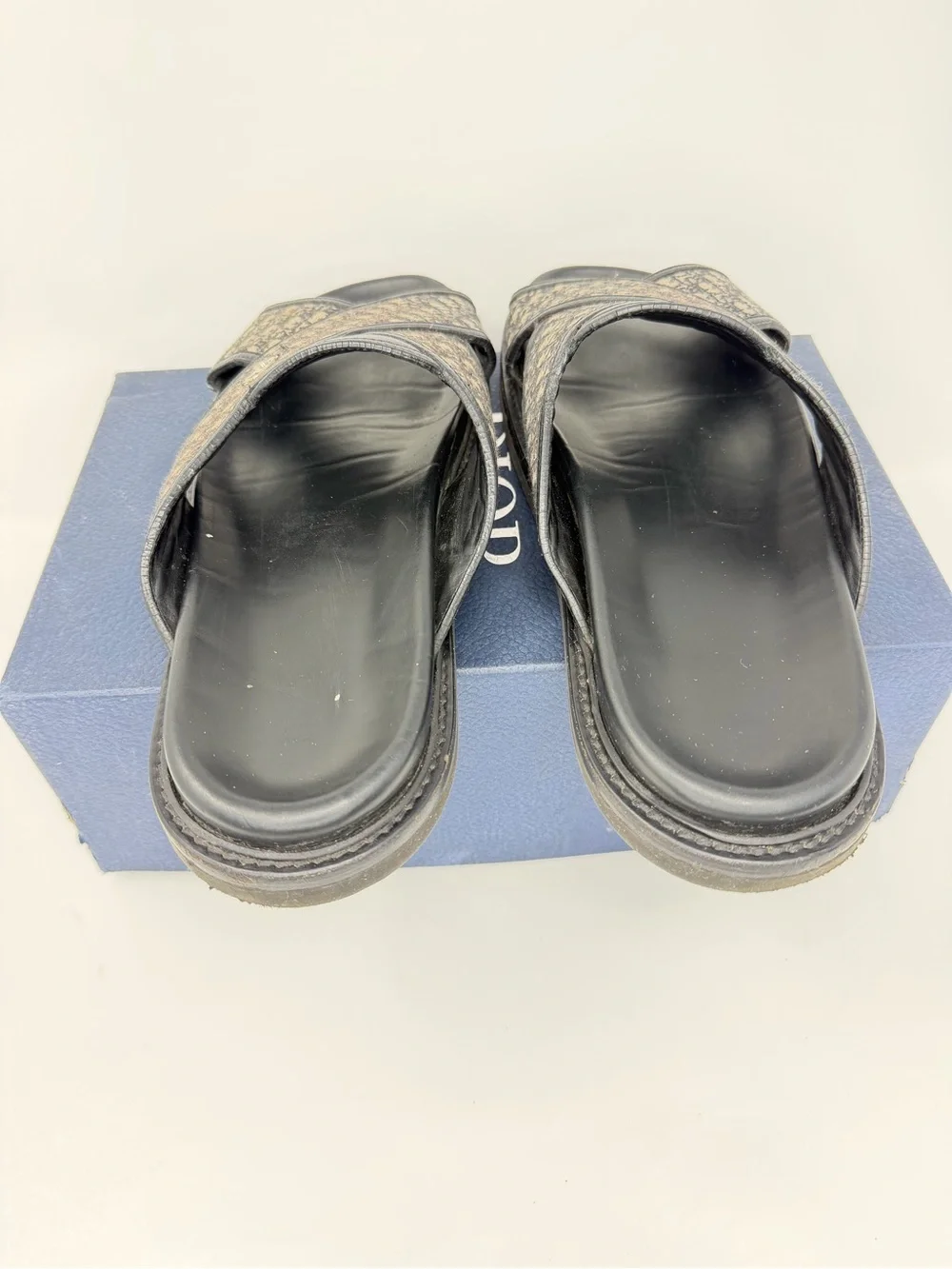 Dior Black and Cream Monogram Cross-Strap Slide Sandals 